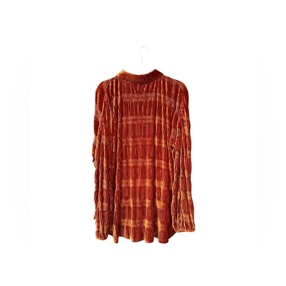 Pink Lily Wrinkle Effect Tiered Copper Rust Button Down Velvet Top XL NWOT - Picture 7 of 10